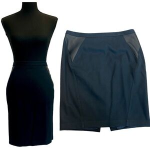 Elie Tahari black faux leather detail pencil skirt professional business career